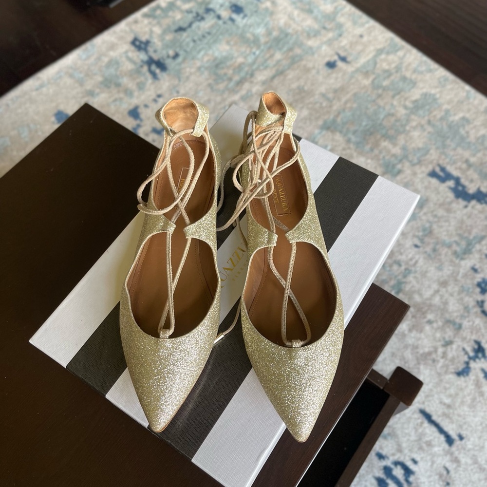 Gold Glitter Aquazzura Ballet Flats Size 7.5